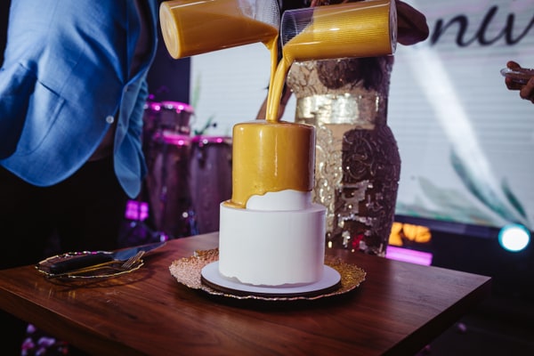 Celebration cakes with candles and decorative details