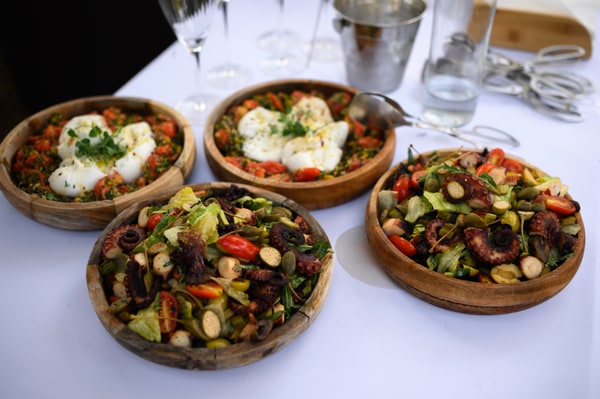 Food prepared for the garden wedding dinner