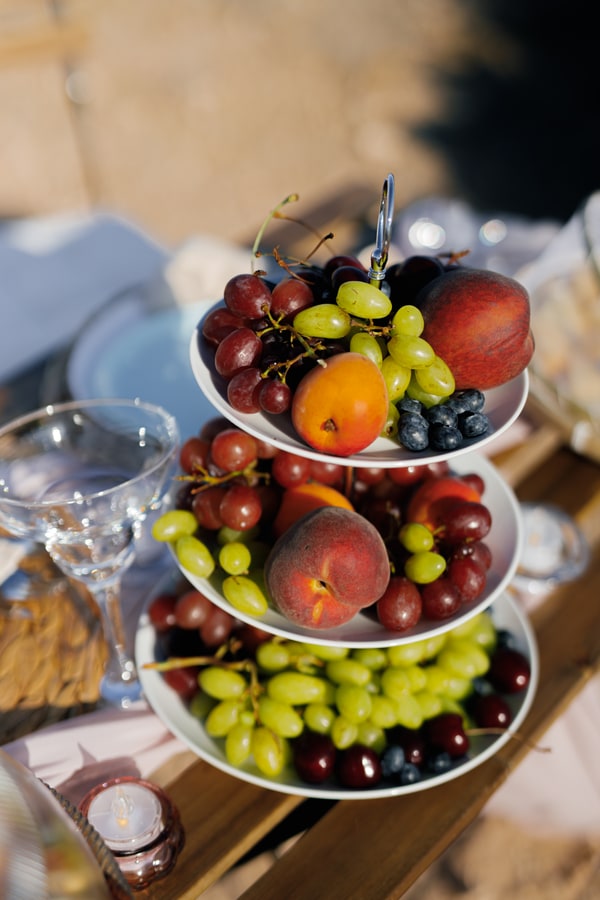 Fruit on a tiered stand at the seaside picnic