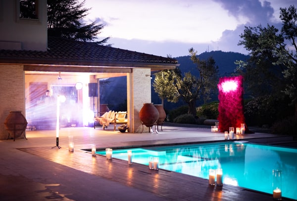 The outdoor pool and terrace beside the celebration