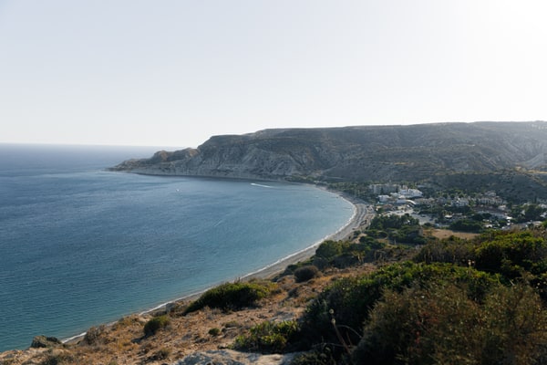 The coastline and blue sea beside the picnic setting