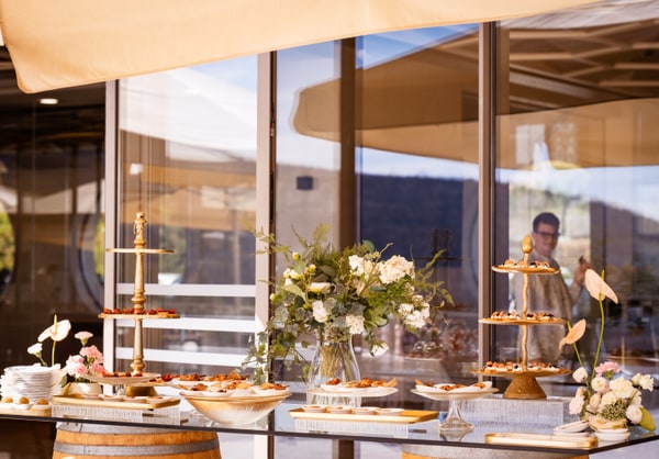 Small bites on tiered stands at the buffet