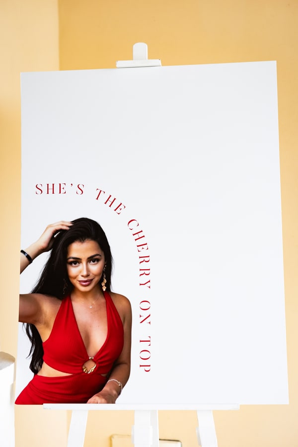 A birthday portrait display with handwritten messages