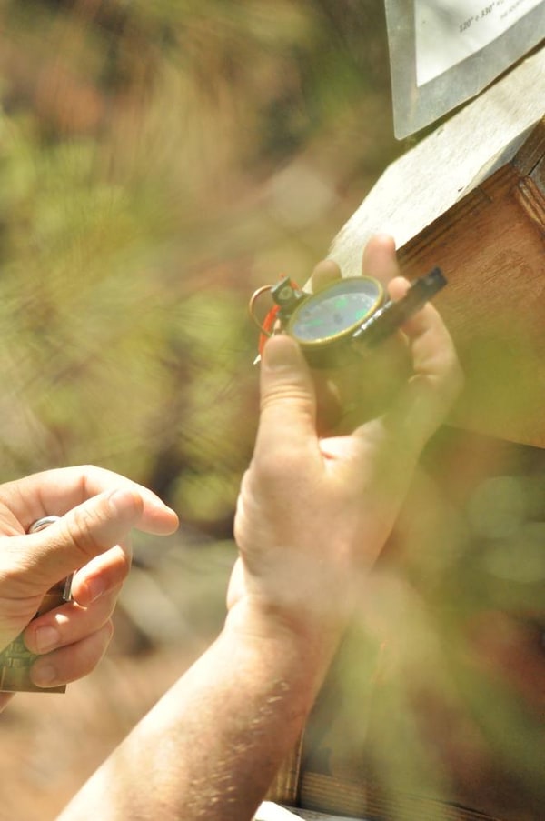 Participants working together on an outdoor team activity