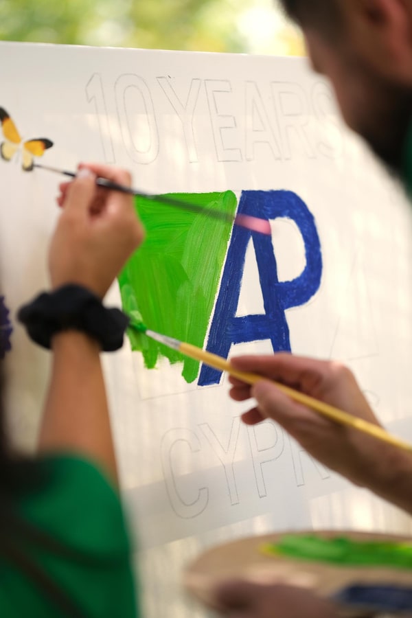 Participants painting together at outdoor easels