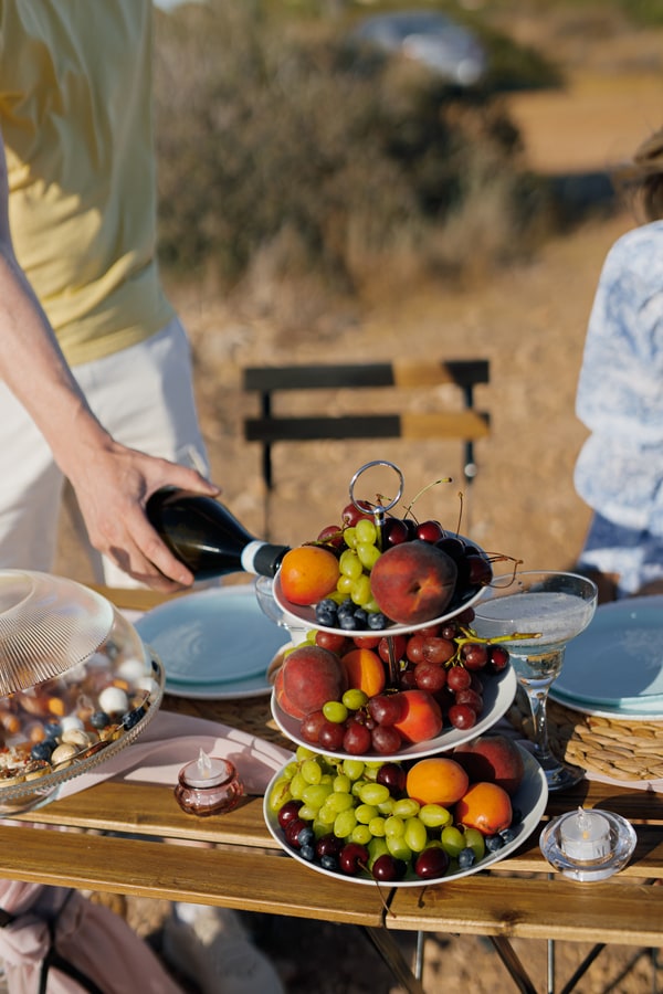 Fruit on a tiered stand at the seaside picnic