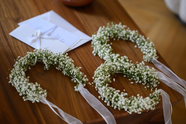 Floral wedding crowns and ribbons